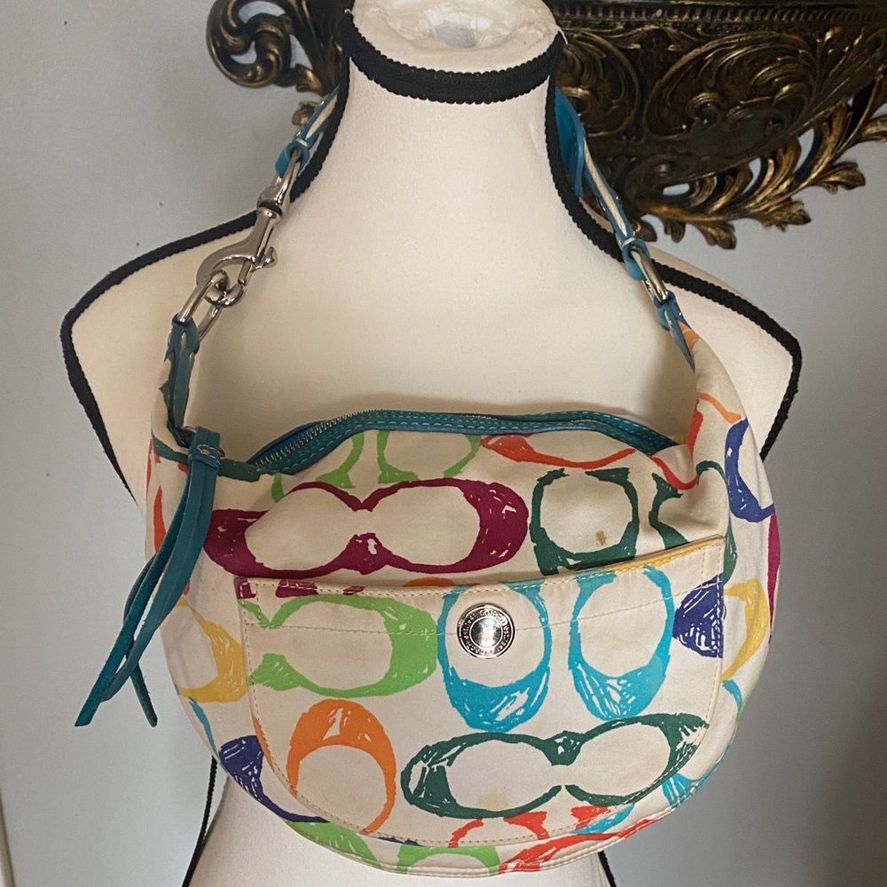💚💙🧡Colorful coach Vintage Scribble y2k Women's Hobo Shoulder Bag💛🤍